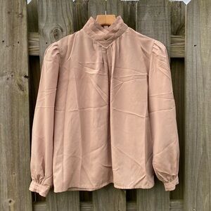 1980's Vintage Beige Polyester Silky Mock Turtleneck Blouse Women's sz M